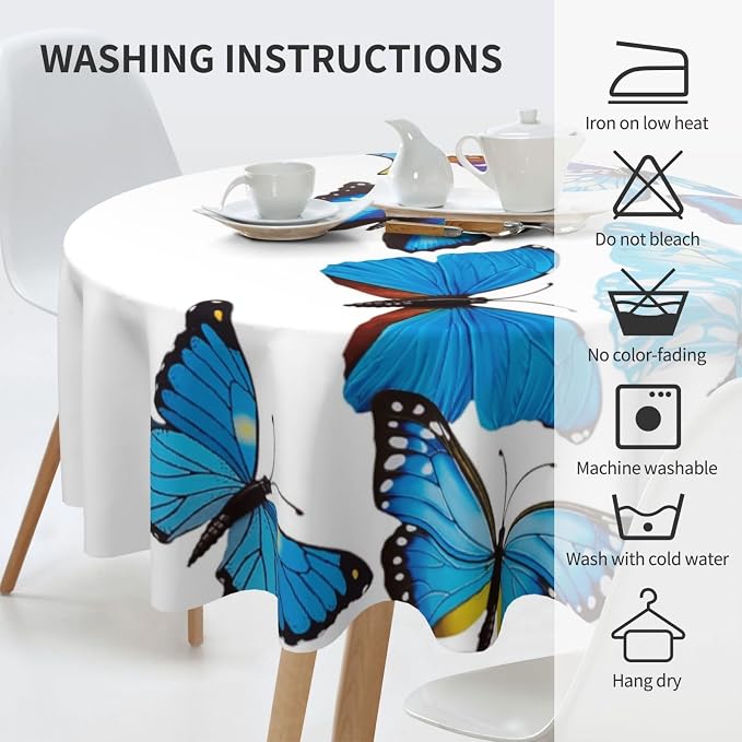 Bule Butterfly Round Tablecloth Beautiful - Image 6