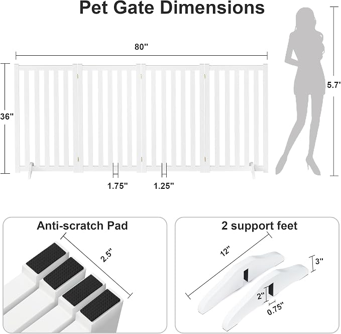 36" Height Extra Tall Freestanding Pet Gate, Solid Wood Folding Safety Fence - Image 2