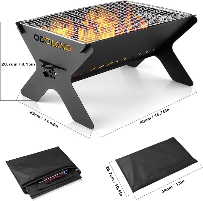 Odoland Camping Campfire Grill, Portable Folding Charcoal Grills, Backpacking - Image 3