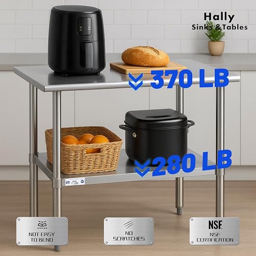 Hally Stainless Steel Table for Prep & Work 14 x 48 Inches, NSF Commercial - Image 5