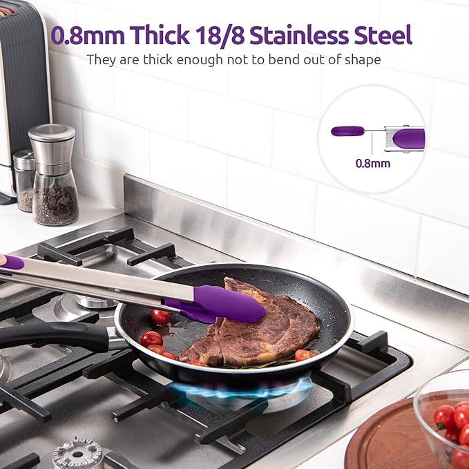 Kitchen Tongs 16-Inch with Silicone Tips, 600°F Heat Resistant, Purple