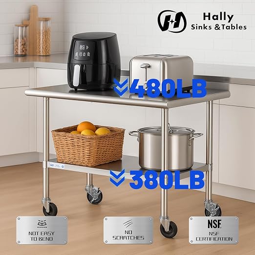 Hally Stainless Steel Table for Prep & Work 24 x 48 Inches - Image 5