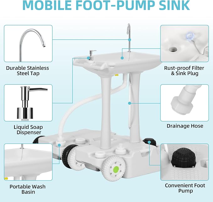YITAMOTOR 30L Portable Camping Sink, Portable Hand Washing Station 30L Sewage - Image 3
