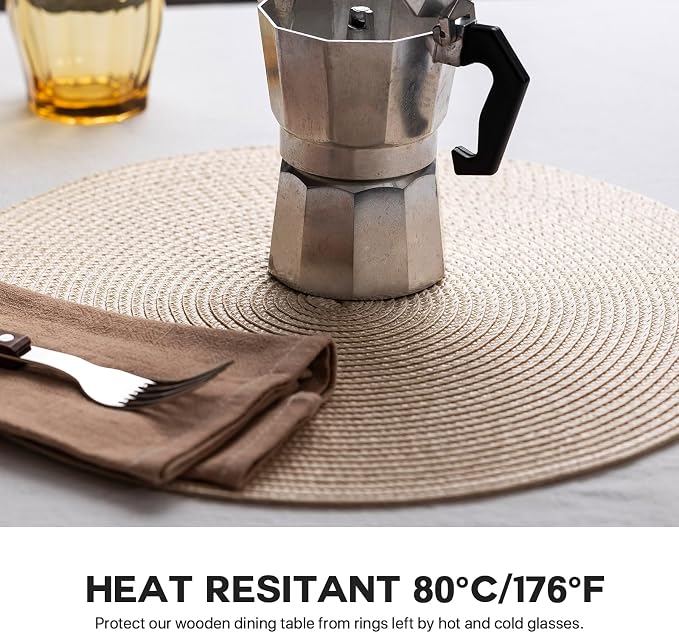 Round Placemats Set of 8 Plastic Woven Placemats Washable Wipeable Table Mats - Image 3