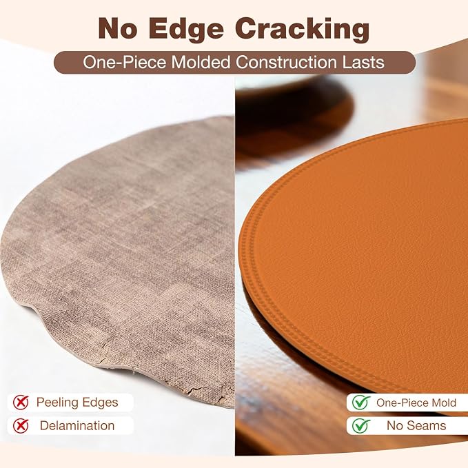 Round Vinyl Orange Placemats Set of 6, Faux Leather Waterproof Wipeable Heat - Image 6