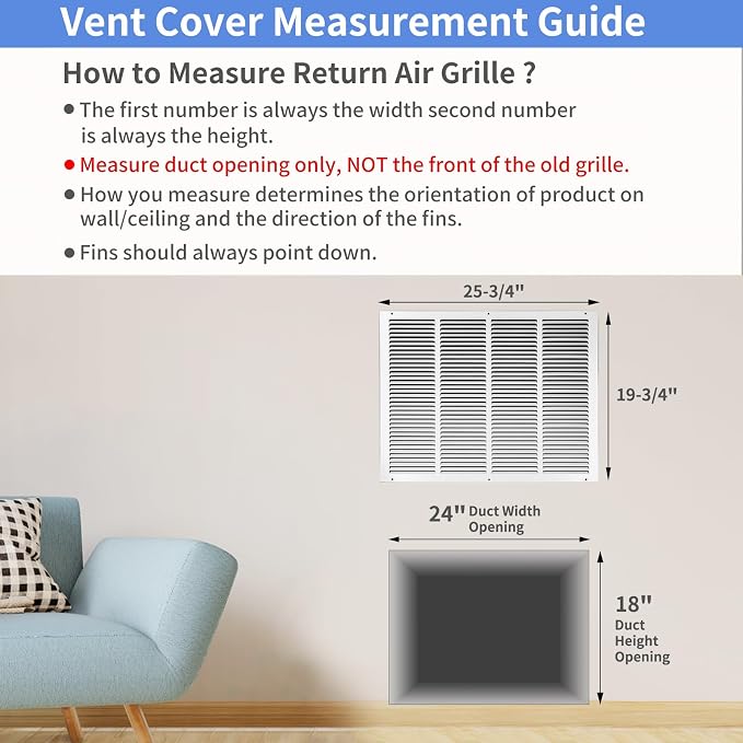 24"W x 18"H Steel Return Air Grille, Air Return Vent Cover - Image 5
