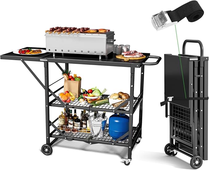 Himix Folding Grill Cart-3 Tier Outdoor Grill Cart by Himix