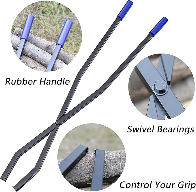 Tongs, 40 Inch Manganese Steel Log Grabber with Rubber Handle