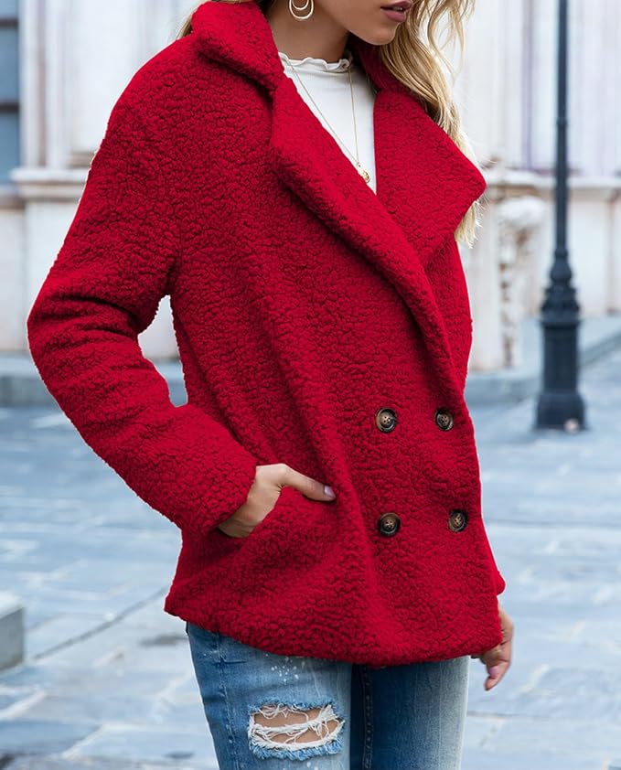 Women's Winter Warm Plush Cardigan Fuzzy Fleece Lapel Jacket - Image 5