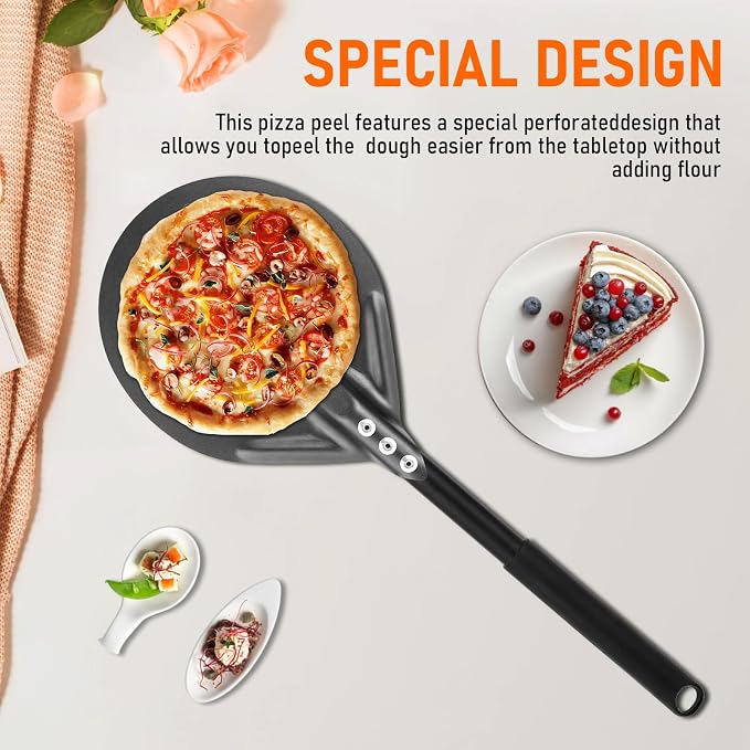 Perforated Pizza Peels 6 INCH pizza spatula paddle Long Handle Metal Pizza - Image 7