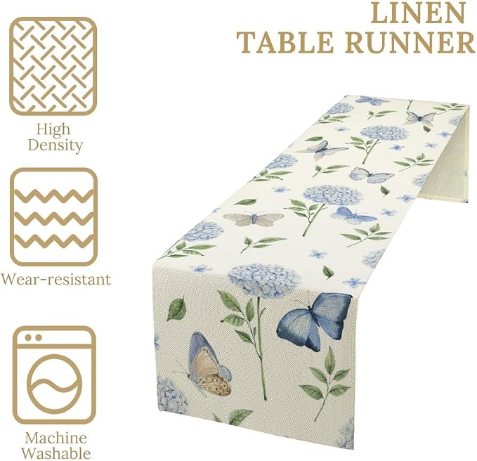 Hydrangea Butterfly Table Runner, Seasonal Spring Summer Table Runner - Image 6