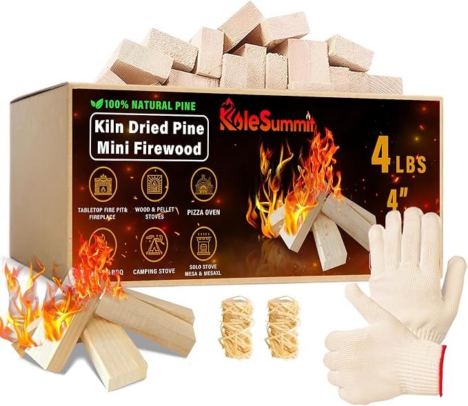 Mini Fire Stick with Fire Starters Gloves 4" Kiln Dried Pine Small Barkless by KoleSummit