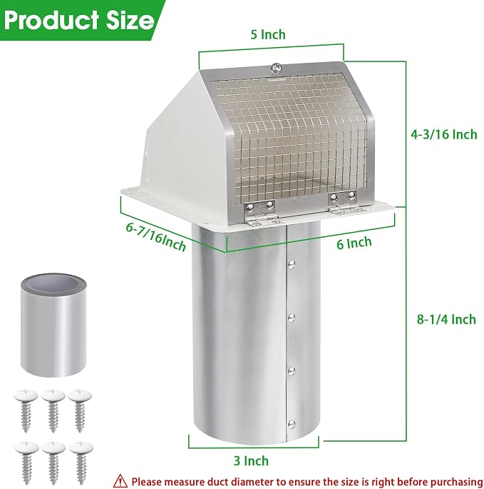 3 Inch Dryer Vent Cover Outside, Wall Vent Cover, Outdoor Dryer Exhaust Vent - Image 2