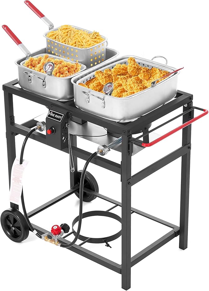 Deep Fryer with Double Burner Propane Stove Outdoor, 2×18QT Aluminum Pots & by FireRiot