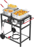 Deep Fryer with Double Burner Propane Stove Outdoor, 2×18QT Aluminum Pots & by FireRiot