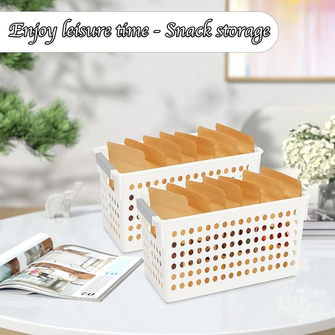 Plastic Storage Baskets, 4 Pack Narrow Organizing Baskets White Storage Bins - Image 4