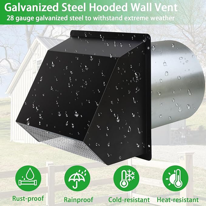 4 Inch Hooded Wall Vent with Screen and Damper, Outdoor Dryer Vent Cover - Image 5