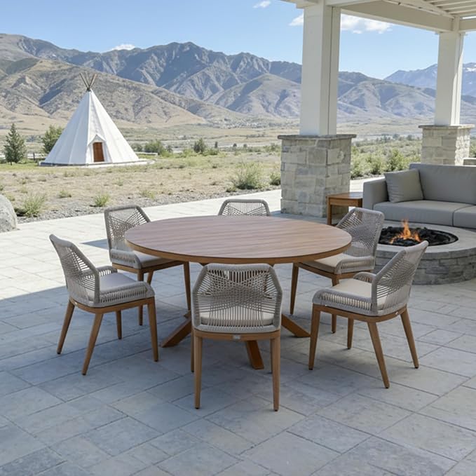 PURPLE LEAF 7 Pieces Round Dining Set Patio Aluminum Modern Round Table and by PURPLELEAF