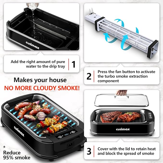 Indoor Grill, CUSIMAX Smokeless Grill Indoor, 1500W Electric Grill Griddle - Image 4
