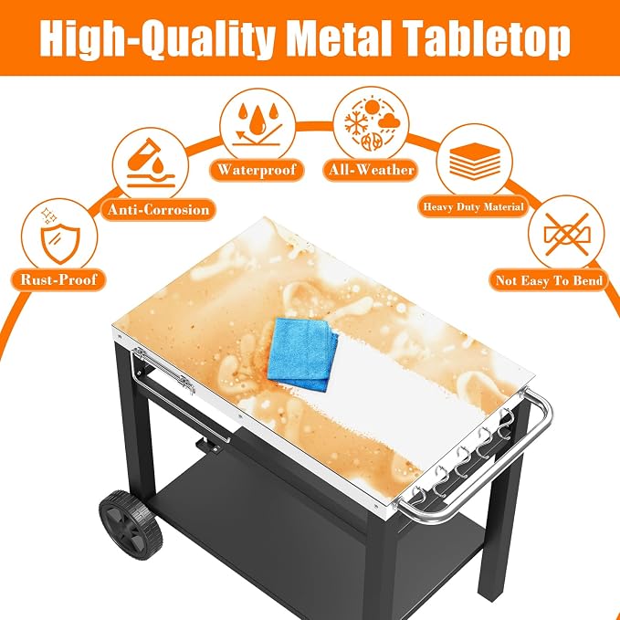 Grill Table, Movable Dining Cart, Pizza Oven Table Stand, Double-Shelf Grill - Image 5