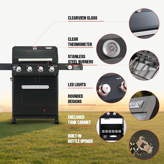 Monument Grills 4+1 Outdoor Barbecue Stainless Steel 4 Burners & 1 Side Burner - Image 7