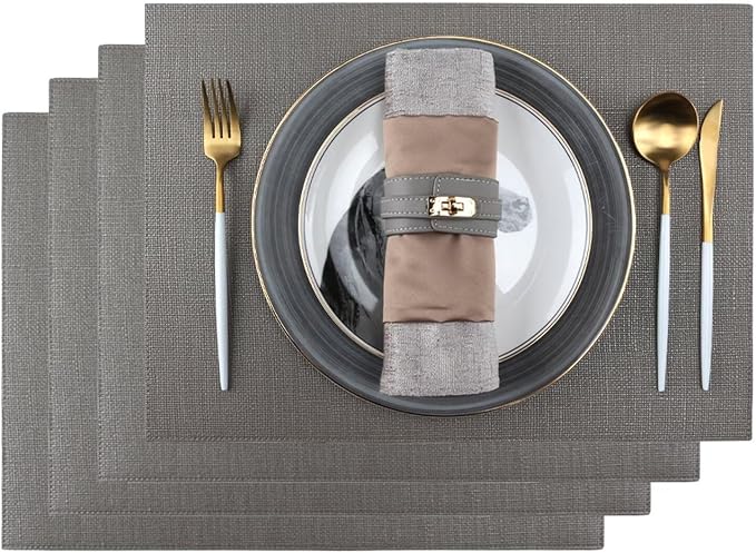 Placemats Set of 4 Faux Leather Waterproof Oil-Proof Wipeable Table Mats by ZIWUROAD