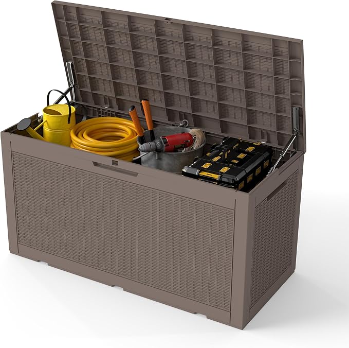 100 Gallon Outdoor Storage Box Waterproof, Resin Deck Boxes by Unknown