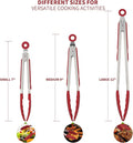 Tongs in 7, 9 and 12 Inch, Stainless Steel and Silicone, Red