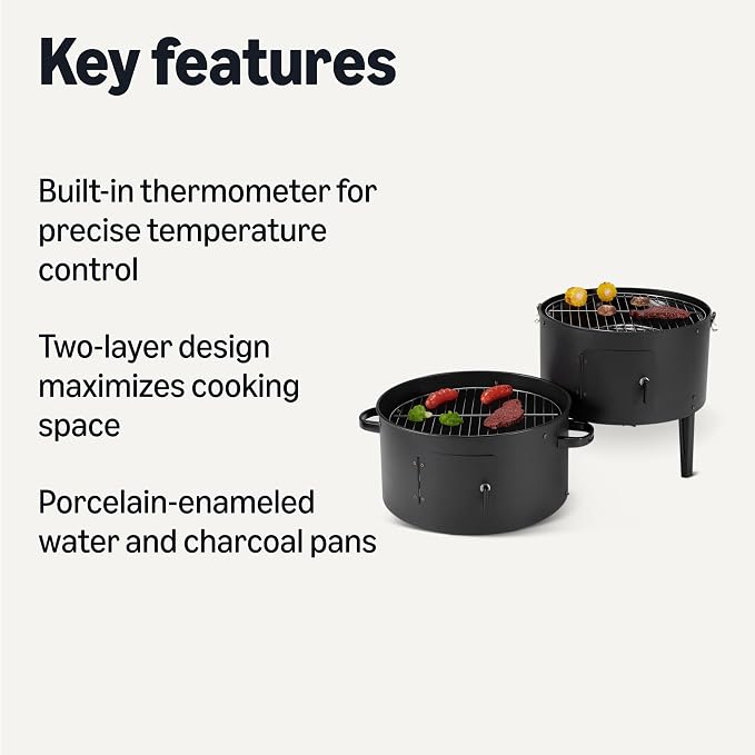 Amazon Basics 16 inch Vertical Charcoal Outdoor Smoker, BBQ Grill, Adjustable - Image 2