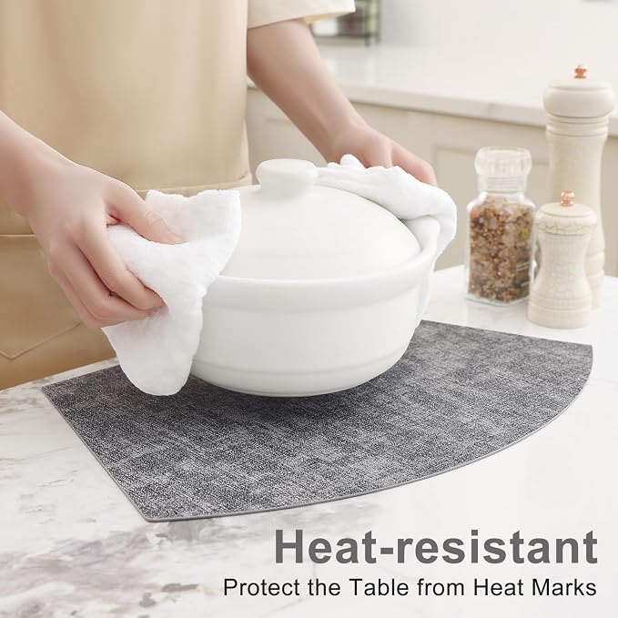 Homaxy Round Table Placemats Set of 6, Washable Wedge Shaped Faux Leather Table - Image 2