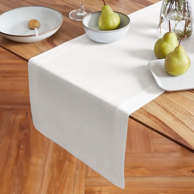 Solino Home Linen White Table Runner 108 Inches Long - Image 2
