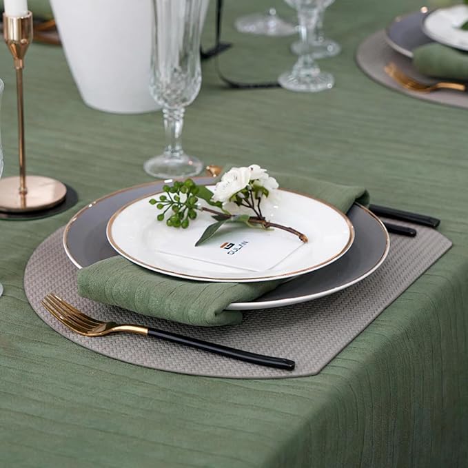 Rectangle Sage Green Table Cloth, Embossed Pleated Textured Waterproof - Image 5