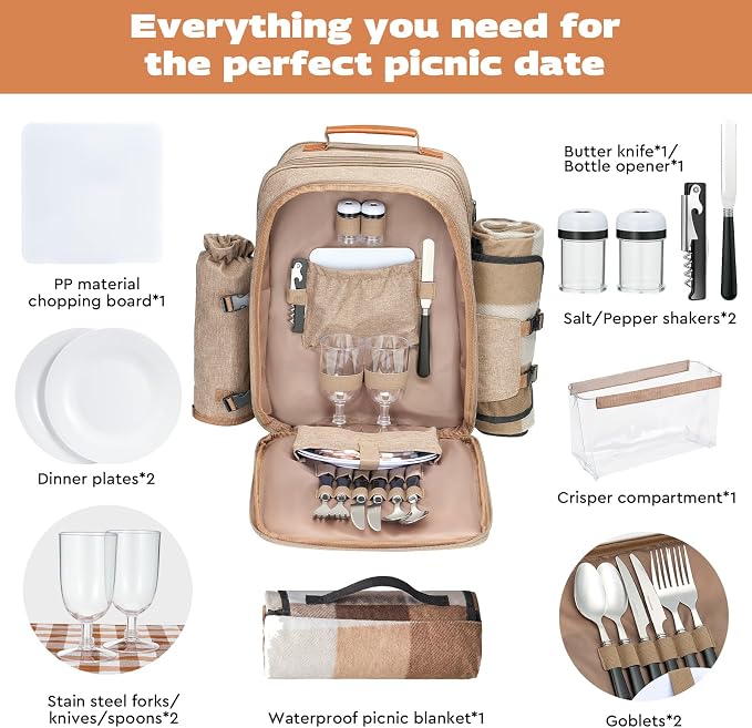 24L Insulated Picnic Basket Leak Proof Picnic Backpack - Image 3