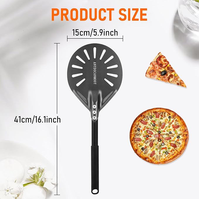 Perforated Pizza Peels 6 INCH pizza spatula paddle Long Handle Metal Pizza - Image 2