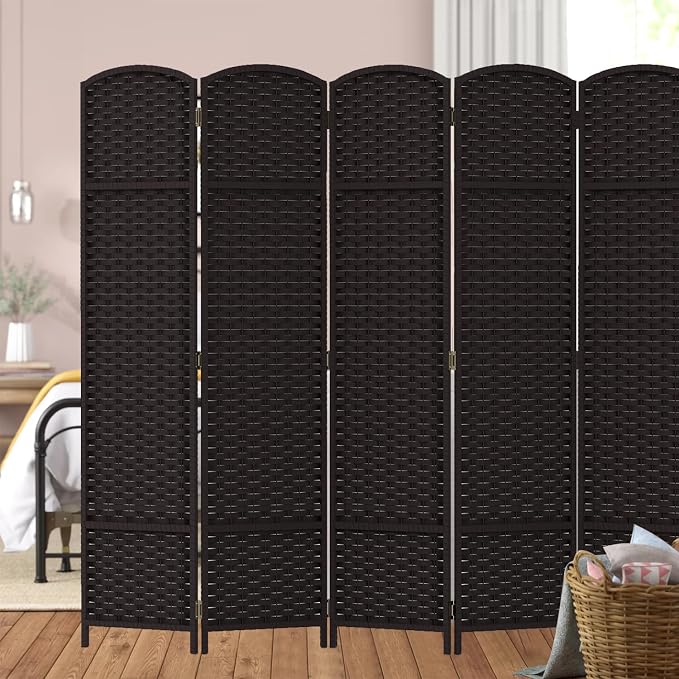 Room Divider 6 Panel Screen 5.6 Ft Tall Partition Room Dividers Brown Privacy - Image 5