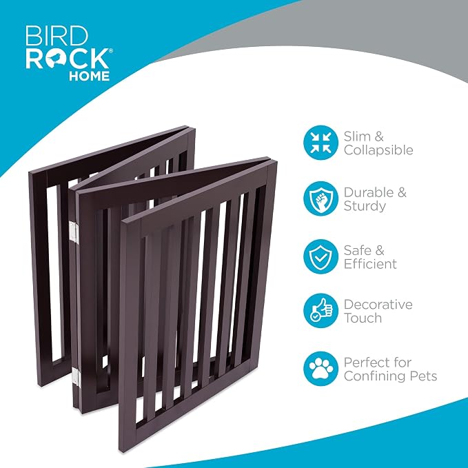 INTERNET'S BEST Dog Gate Indoor Freestanding Pet Barrier, Folding Wood Dog Fence - Image 3