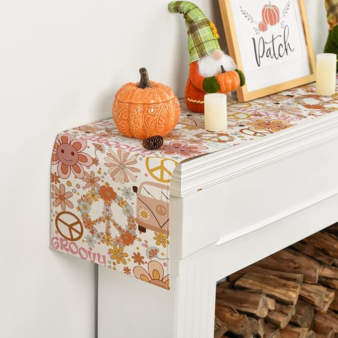 Artoid Mode Daisy Flower Peace and Love Table Runner, Wreath Float Groovy - Image 5