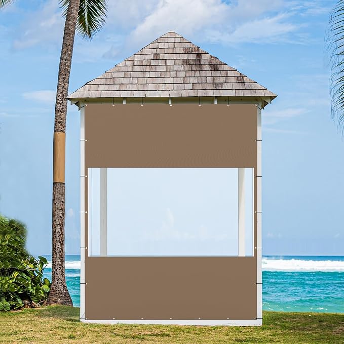 Domi Heavy Duty Outdoor Clear Panel Curtain, 18 oz Waterproof PVC Polyester - Image 2