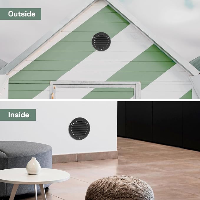 Vent Systems - 4 Inch Pack of 2 Black Metal Round Soffit Air Vent Grille Cover - Image 5
