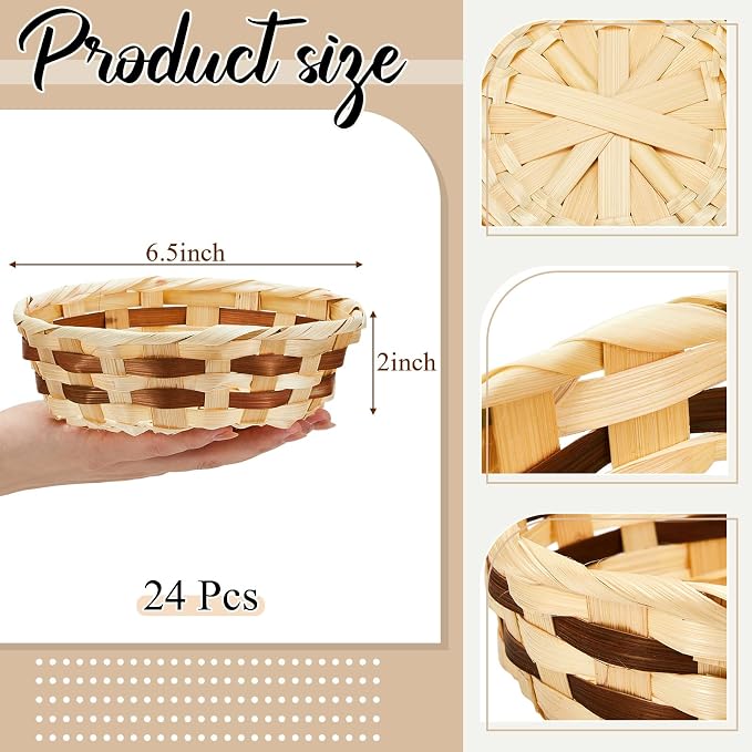 Sintuff 60 Pcs Small Woven Basket Round Bamboo Gift Baskets 6. 5 x 2 Inches - Image 3