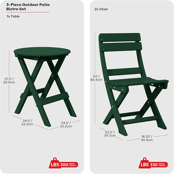 Costaelm Paradise 3-Piece Outdoor HDPE Folding Patio Bistro Table and Chairs - Image 2