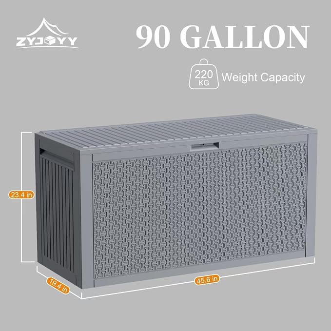 ZYJOYY Outdoor Storage Box, 90 Gallon Deck Box, Waterproof Resin Storage Box - Image 3