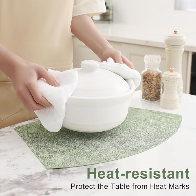 Homaxy Round Table Placemats Set of 6, Washable Wedge Shaped Faux Leather Table - Image 2