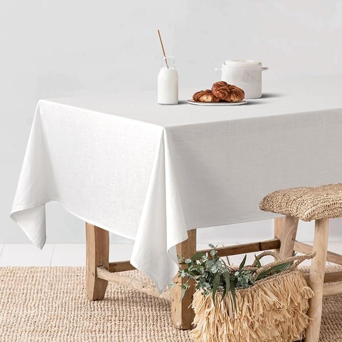 MIULEE White Linen Cotton Blend Tablecloth Rectangle, Luxury Waterproof Stain - Image 2