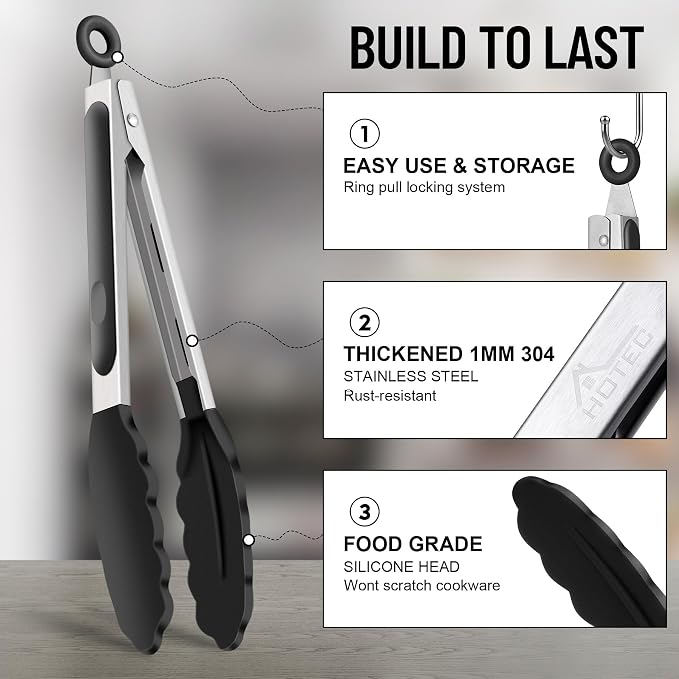HOTEC Premium Stainless Steel Locking Kitchen Tongs - Image 4