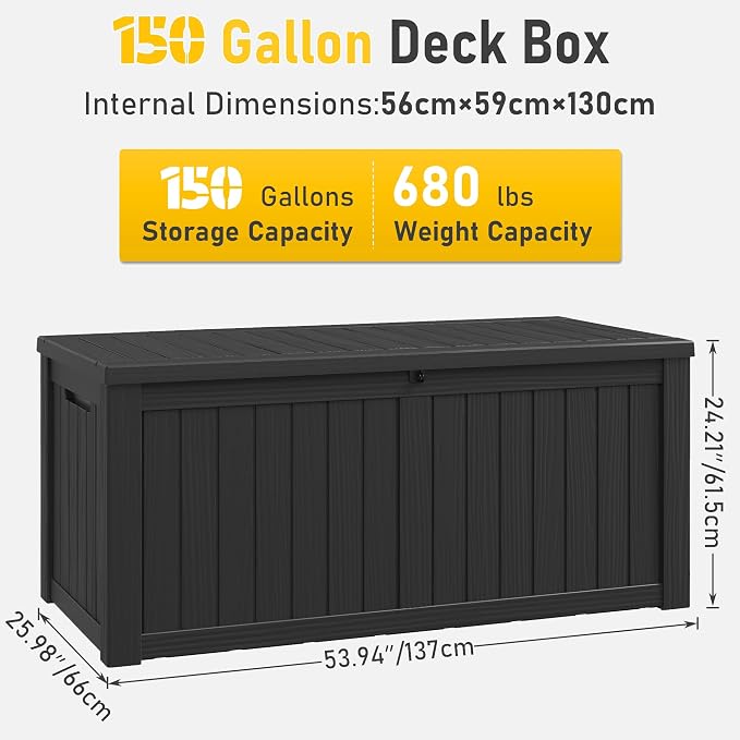 NUNU LAB Outdoor Storage Box 150 Gallon, Resin Large Sturdy Deck Box, Backyard - Image 2