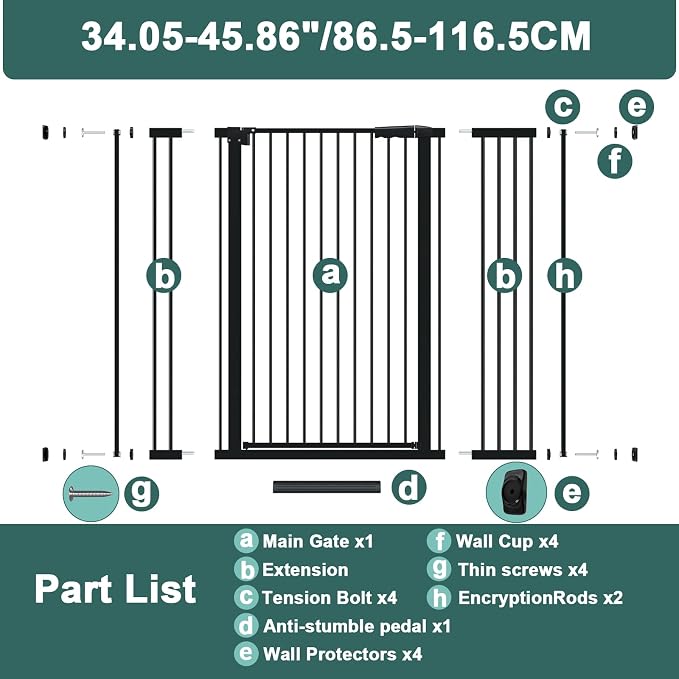 40.55" Tall 1.37" Ultra Narrow Spacing Dogs Pets Baby Gate - Image 6