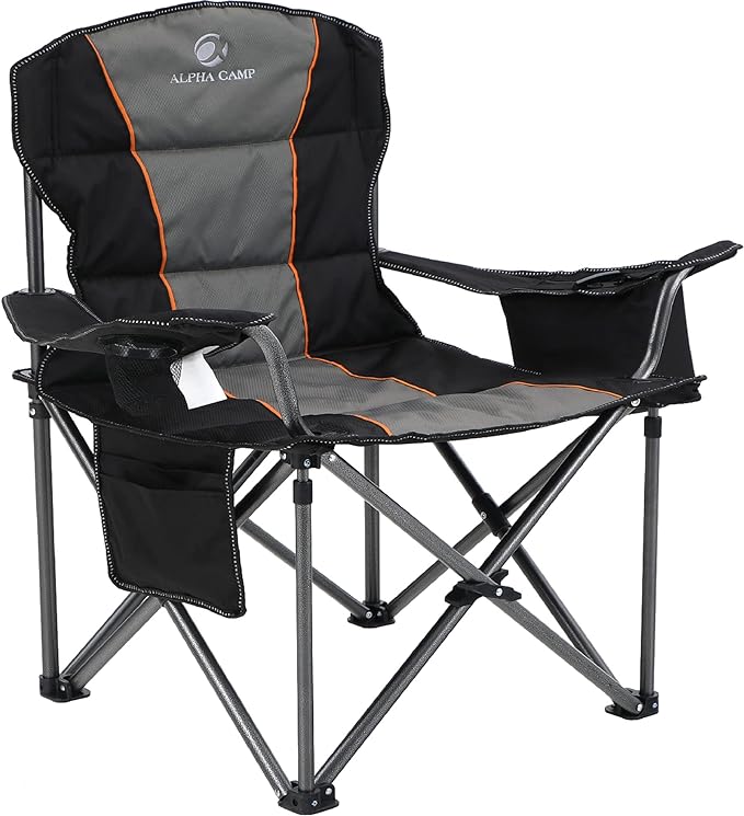 Black Camping Chair with Cooler Bag and 500 lb Capacity