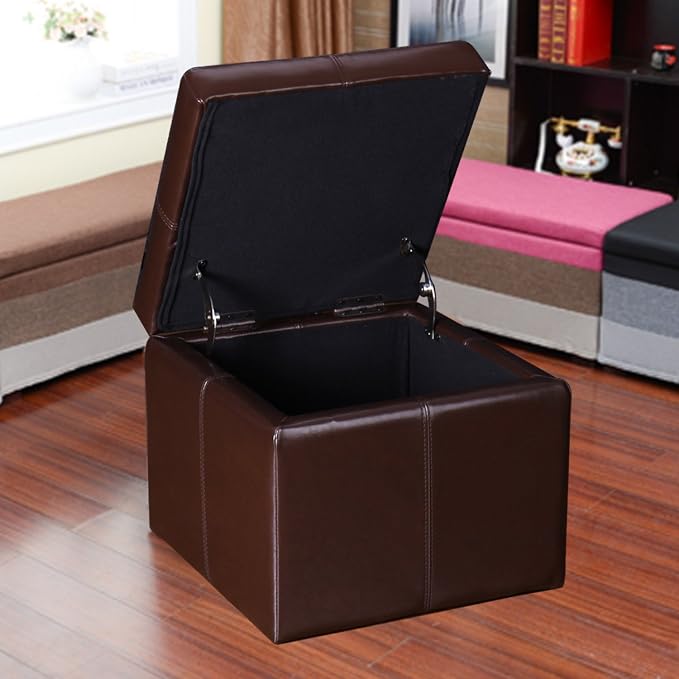 Homebeez Faux Leather Storage Ottoman Square Footrest Stool Cube Bench Ottoman - Image 2