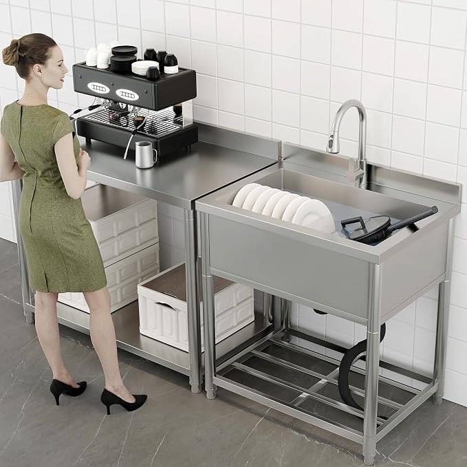 Stainless Steel Utility Sink, Large Freestanding Kitchen Sink - Image 7